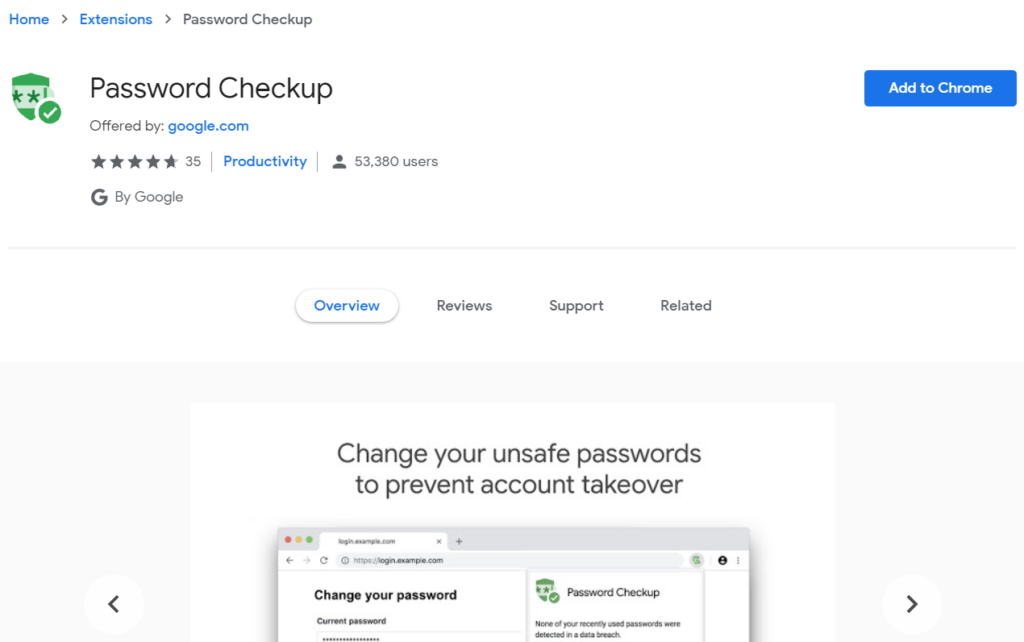 Google Chrome Password Checkup Extension