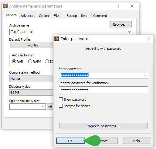 password-protect a zip file