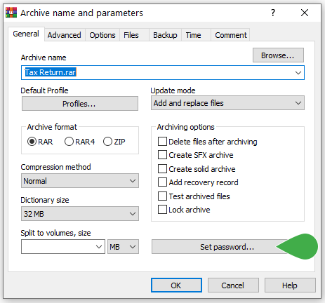 password-protect a zip file